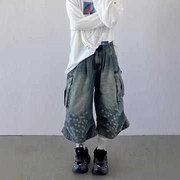 AIDASE  -  Summer New Men's Straight Wide-Leg Cropped Jeans Retro American Fashion Trend Street Hip-Hop Niche Casual Loose Men's Bottoms aidase-shop